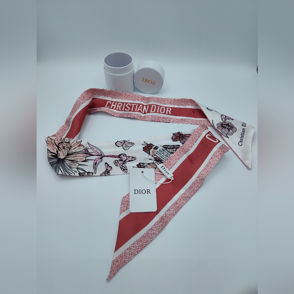 Christian Dior Mitzah Silk Twilly Butterfly Floral Scarf NWT Boxed - Picture 9 of 10